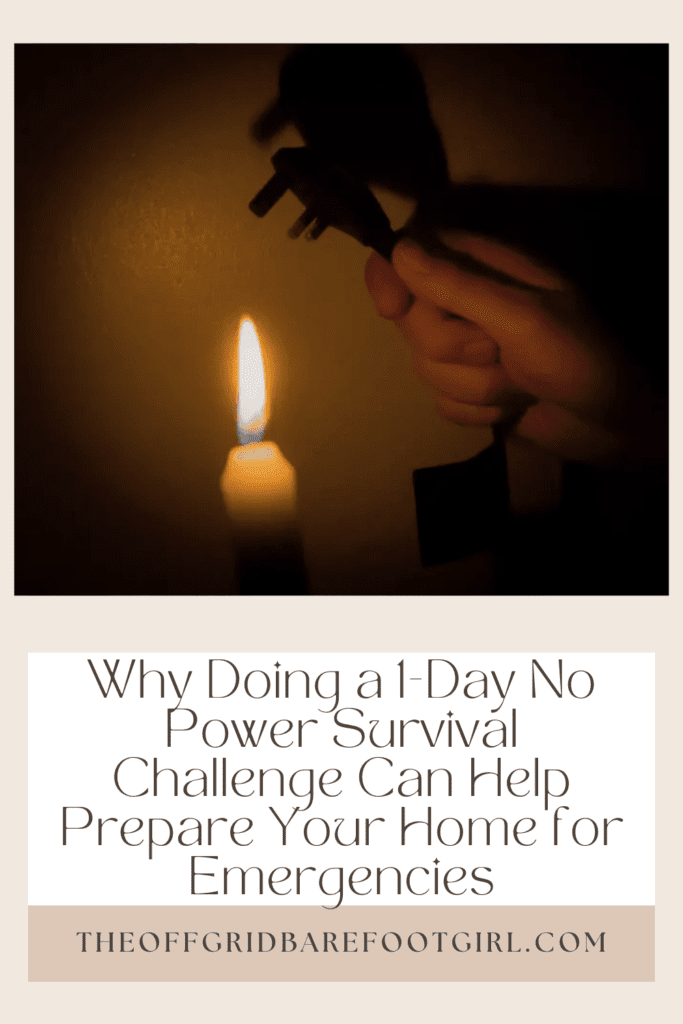 Image illustrates a Pinterest pin of a power outage demonstrating a no power survival challenge. 