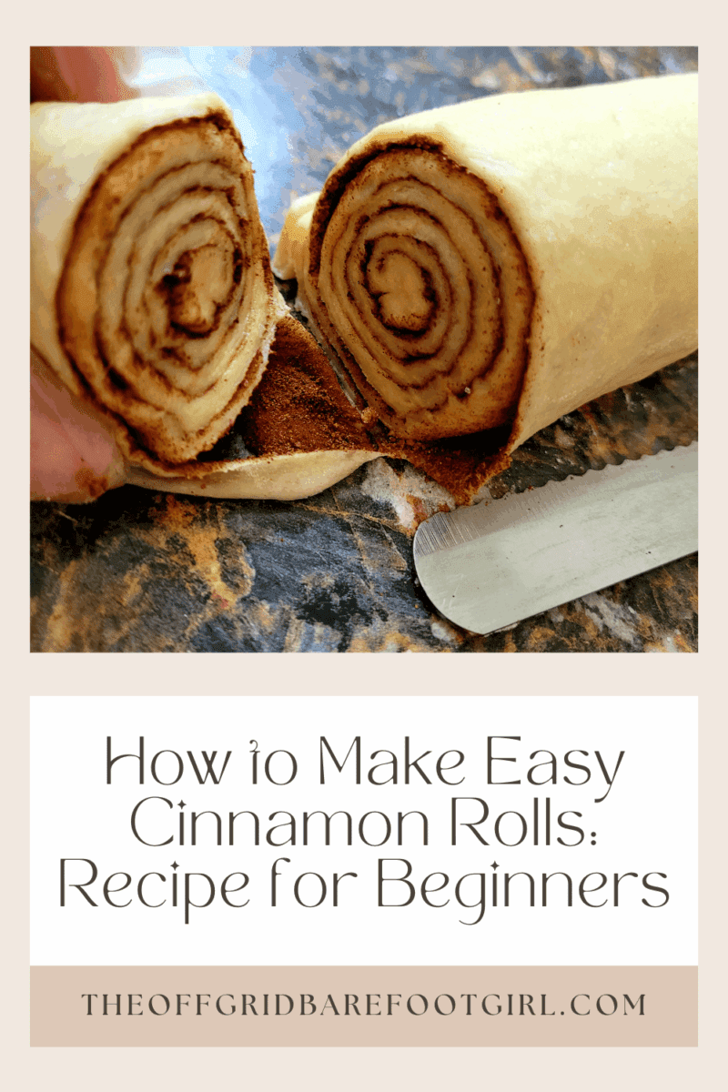 Image illustrates a Pinterest pin for how to make easy cinnamon rolls recipe. 