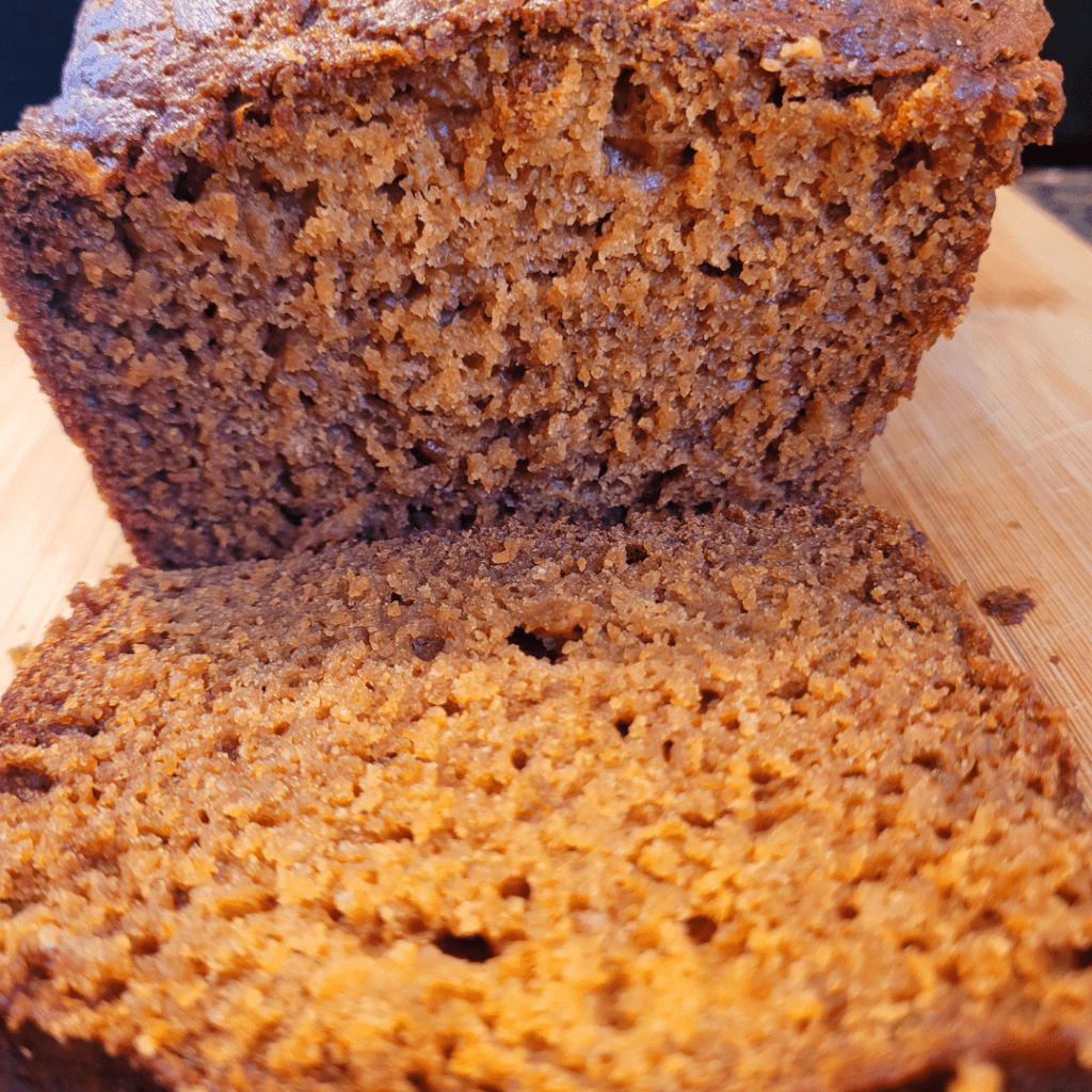Image illustrates pumpkin bread for a pumpkin bread recipe.