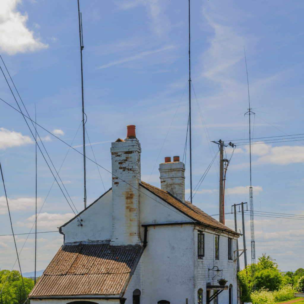 Image illustrates a house with communication networks.