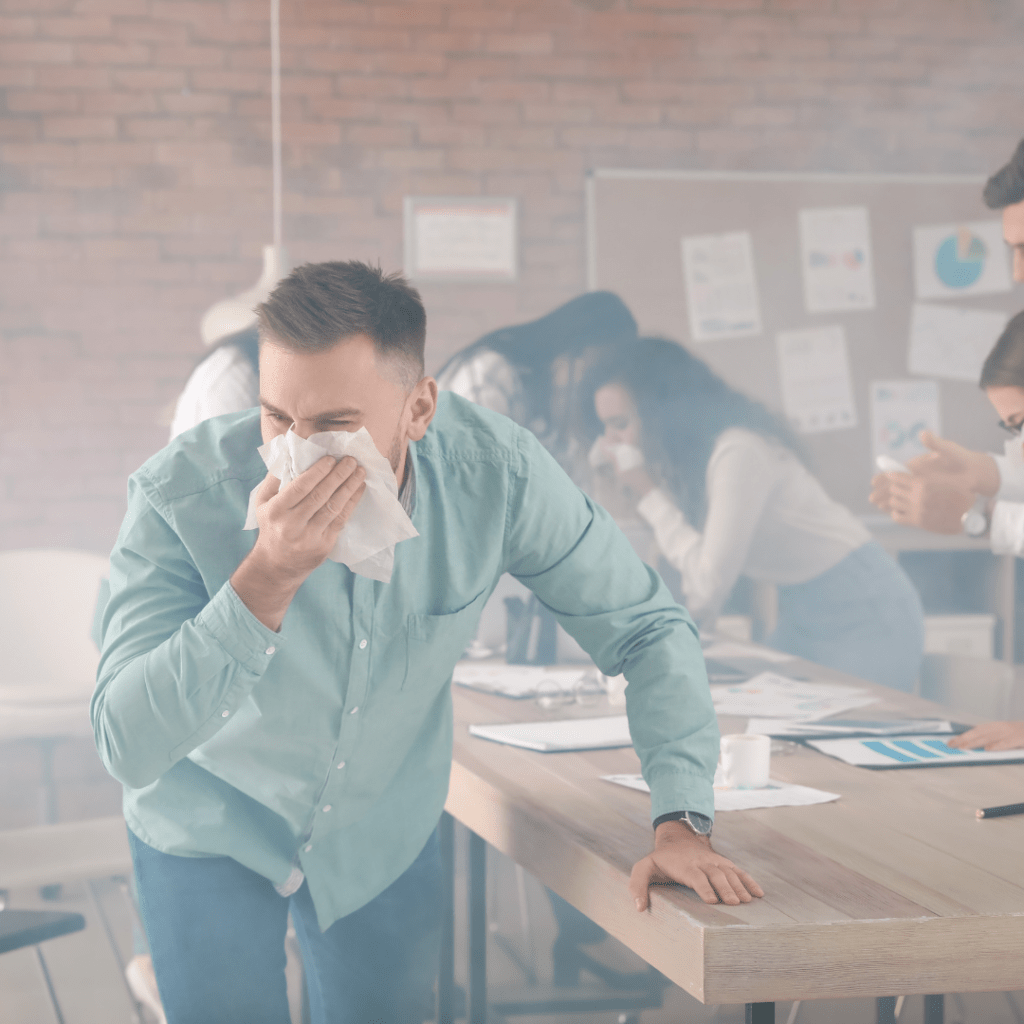 Image illustrates a group of people evacuating a warzone demonstrating how to survive a war as a civilian.