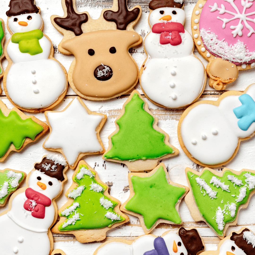 Image illustrates Christmas cookies demonstrating how to do 25 Days of Christmas cookies.