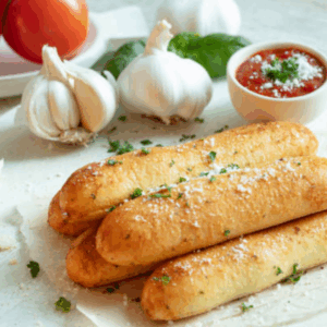 Image illustrates sourdough breadsticks.