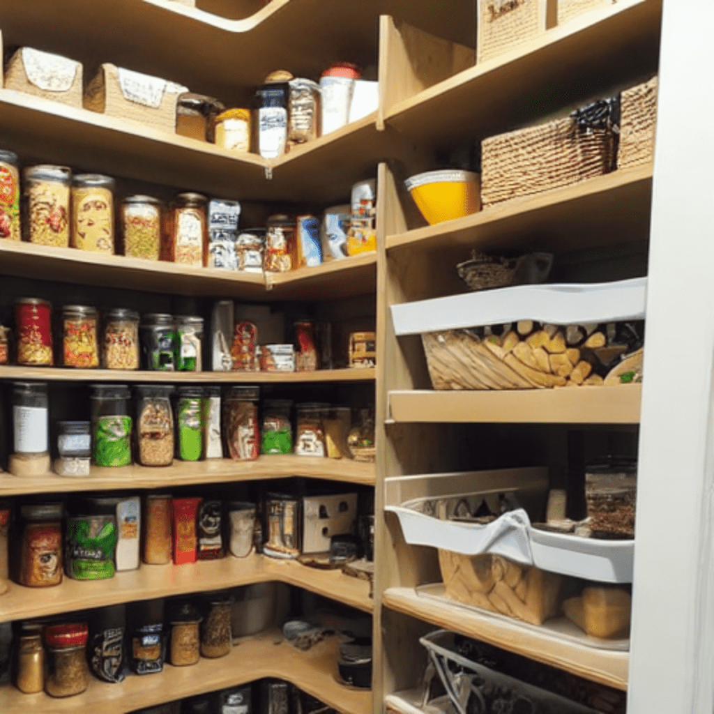 Image illustrates a stocked pantry demonstrating how to stock a working pantry. 
