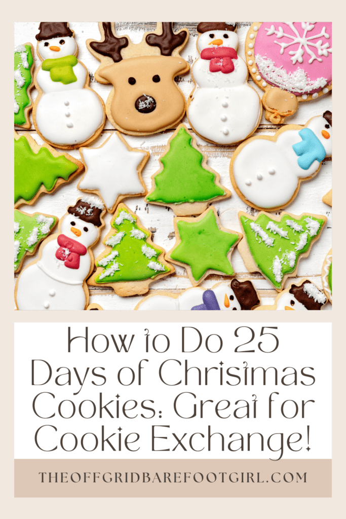 Image illustrates a Pinterest pin of Christmas cookies demonstrating how to do 25 Days of Christmas cookies.