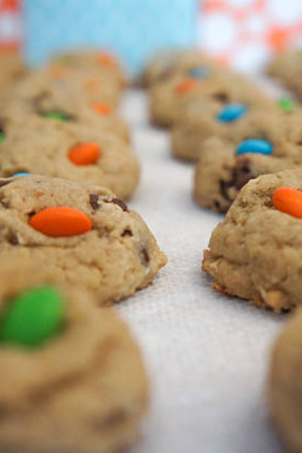 Image illustrates M&M cookies.