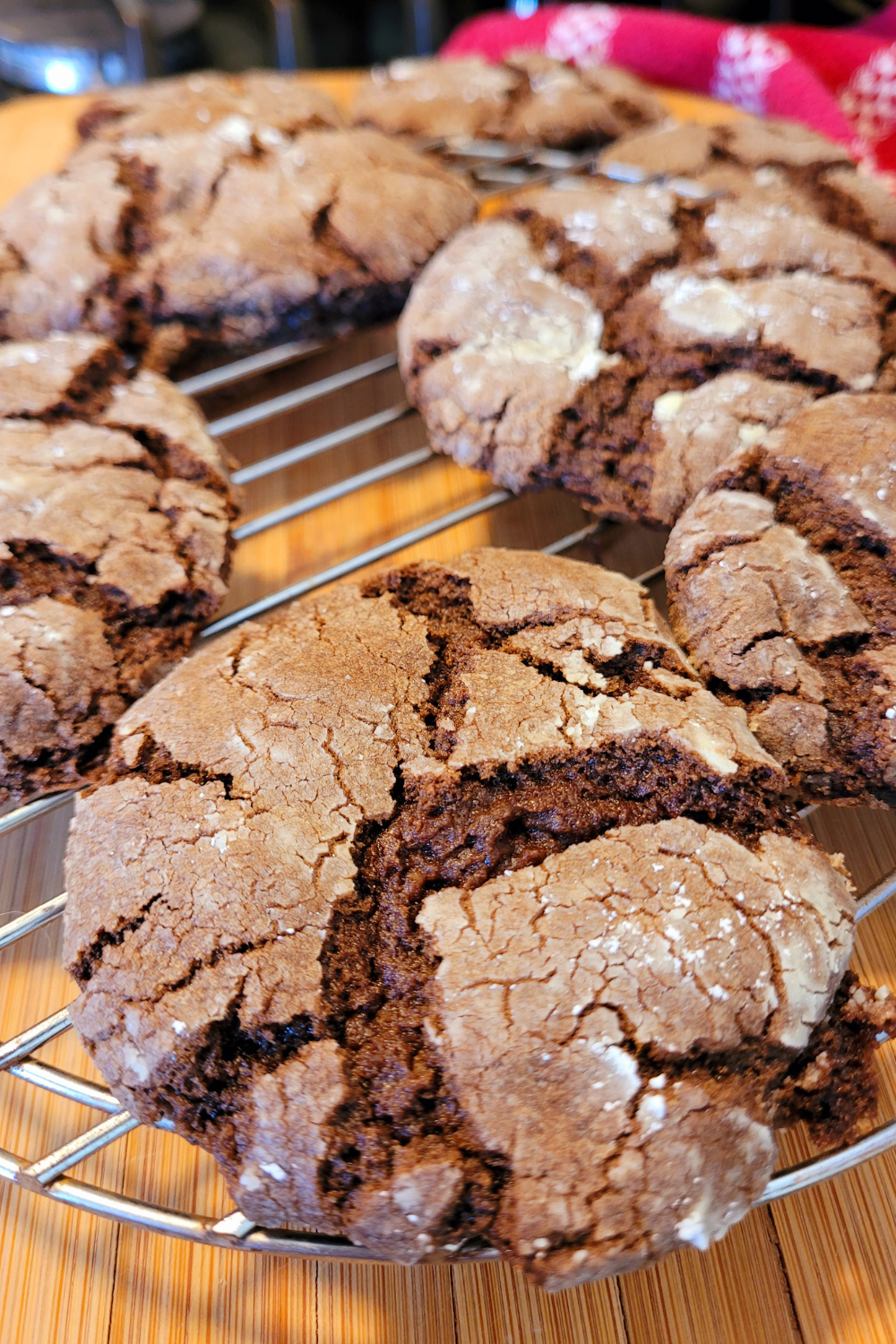 Image illustrates chocolate crinkle cookies. 