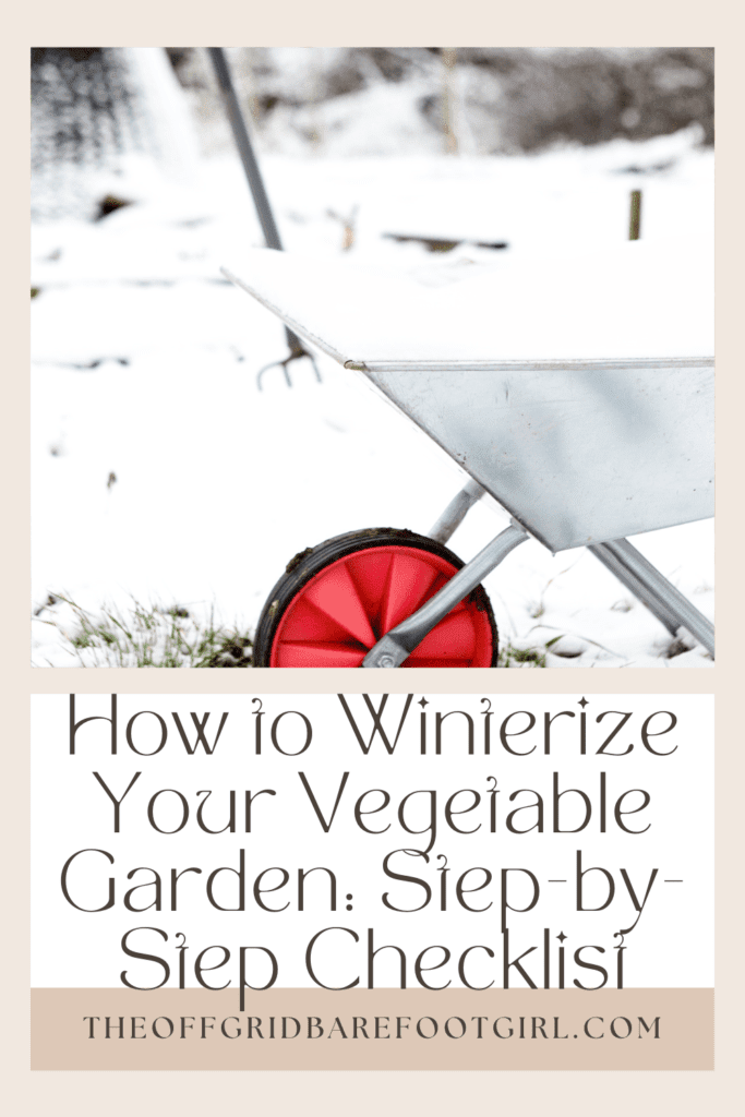 Image illustrates a wheel barrow and a pitch fork for how to winterize your vegetable garden.