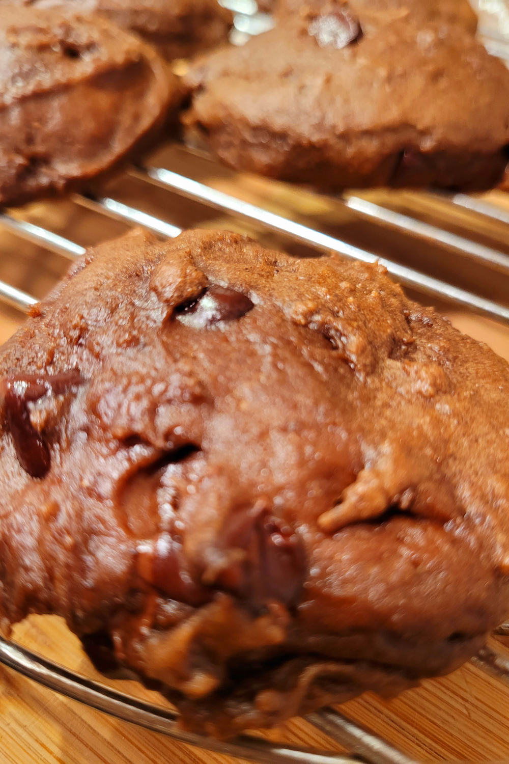 Image illustrates double chocolate chunk cookies.