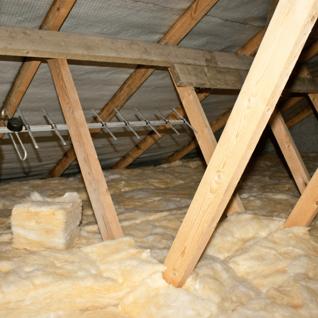 Image illustrates insulation in an attic.