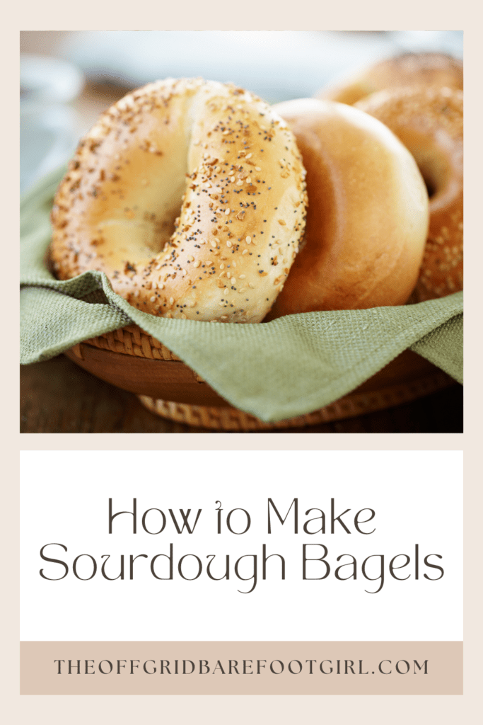 Image illustrates a Pinterest pin of bagels for information of how to make sourdough bagels. 