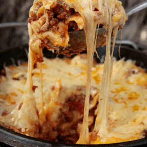 Image illustrates Dutch oven lasagna.
