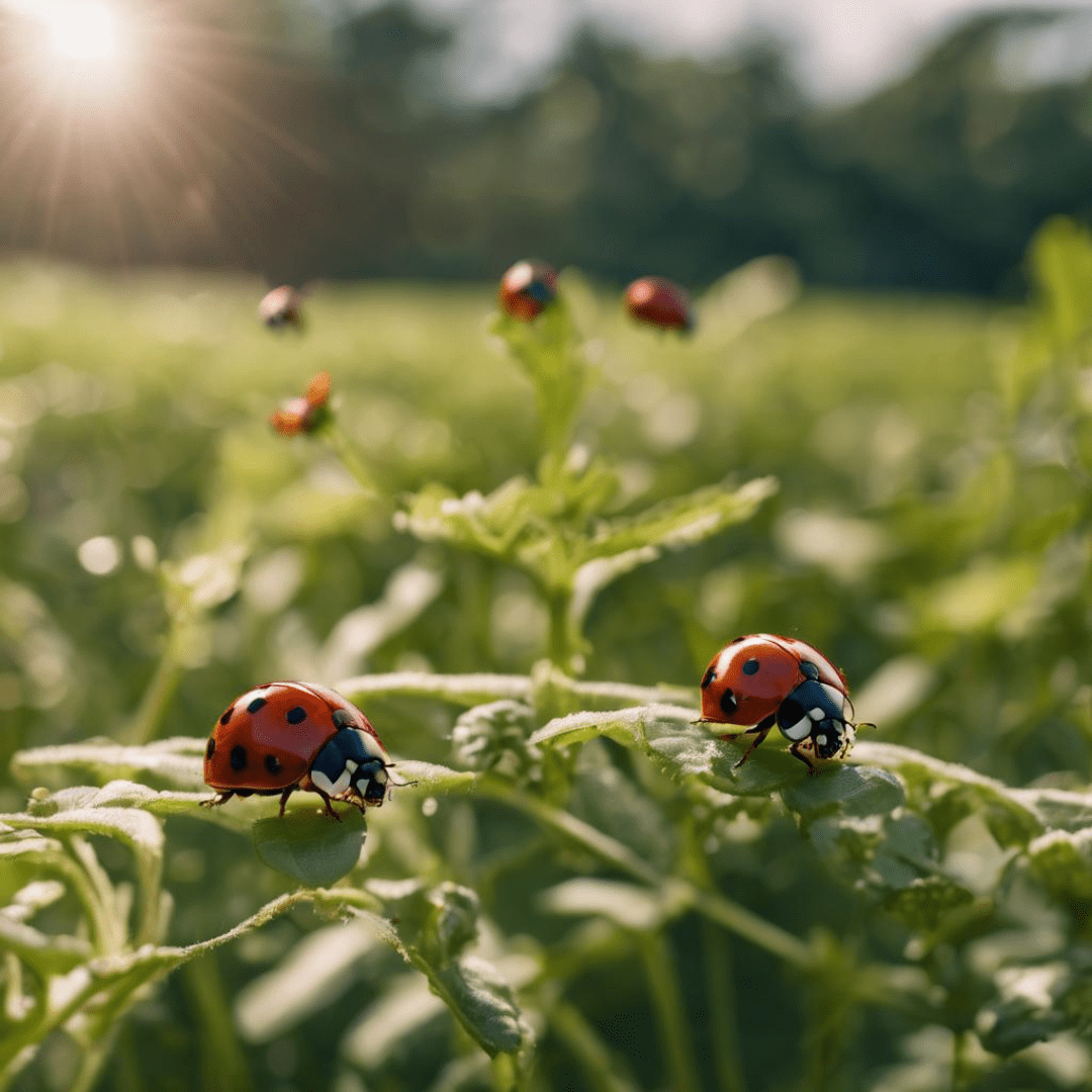 Image illustrates a ladybug in a garden demonstrating how to release ladybugs in your garden.