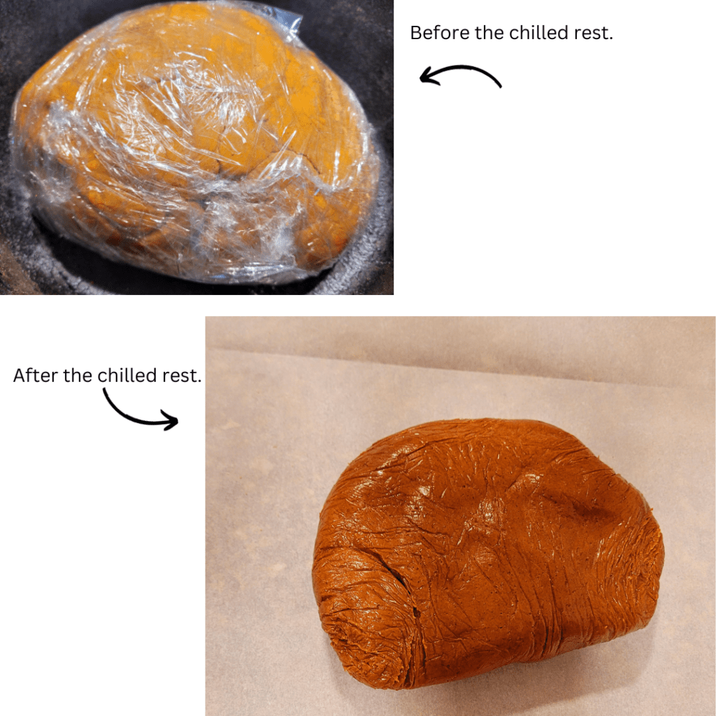 Image illustrates gingerbread dough for a gingerbread cornucopia. 