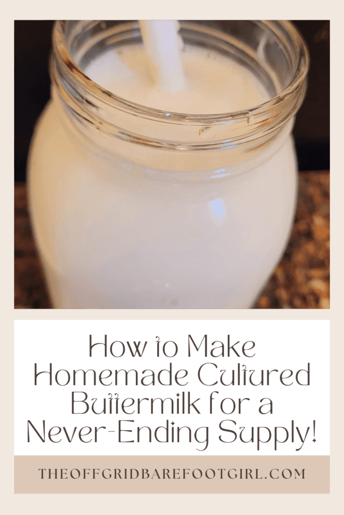 Image illustrates a Pinterest pin of homemade cultured buttermilk. 