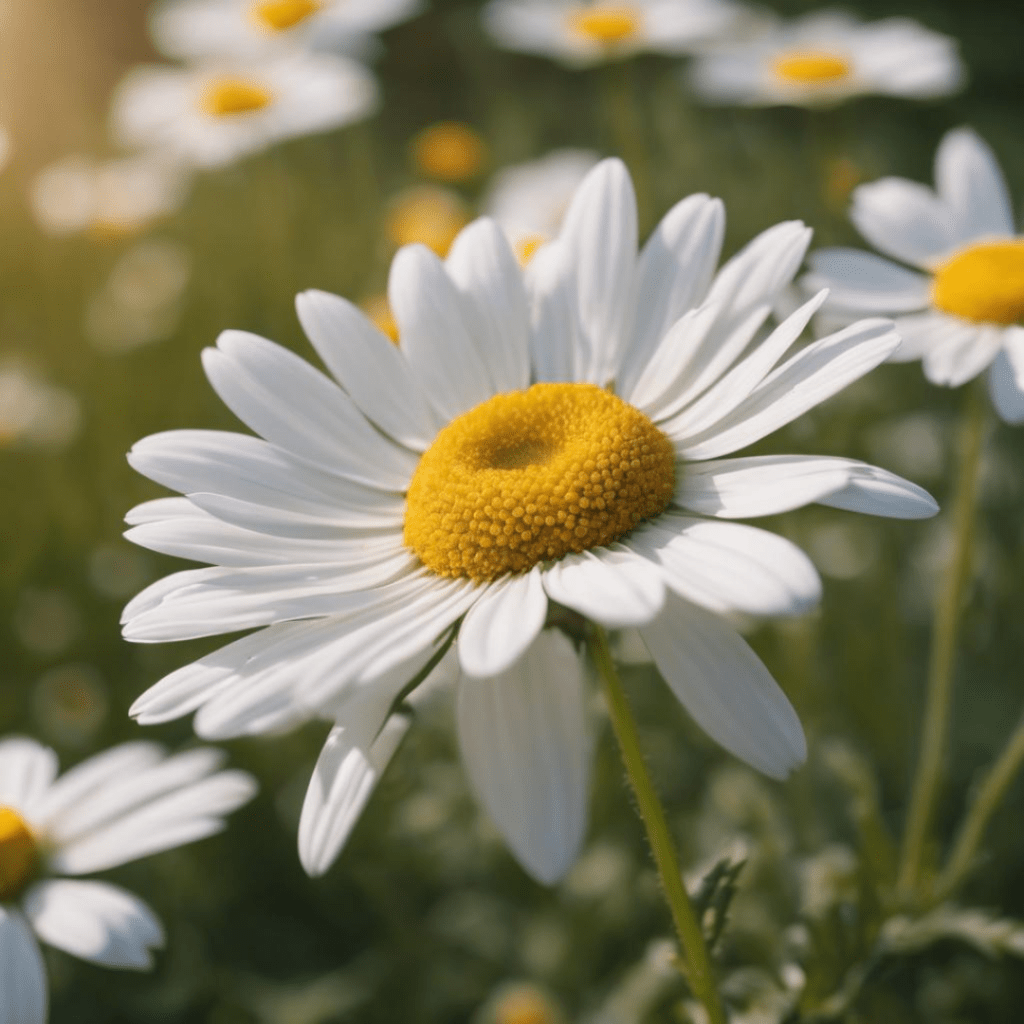 Image illustrates a chamomile patch demonstrating information about benefits of chamomile. 
