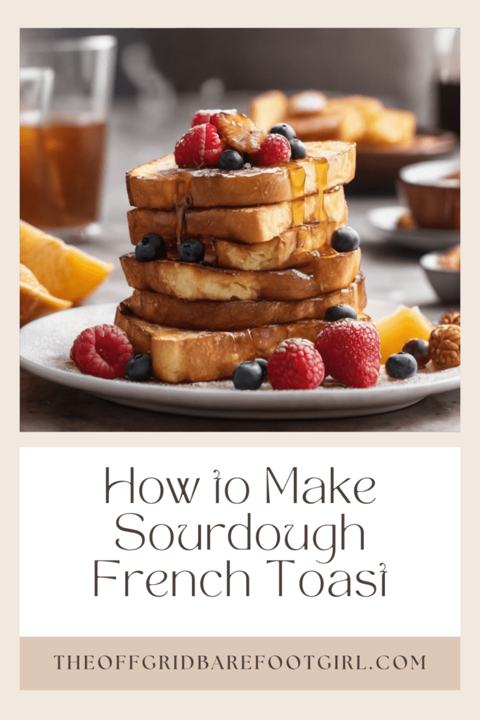 Image illustrates a Pinterest pin of sourdough French toast. 