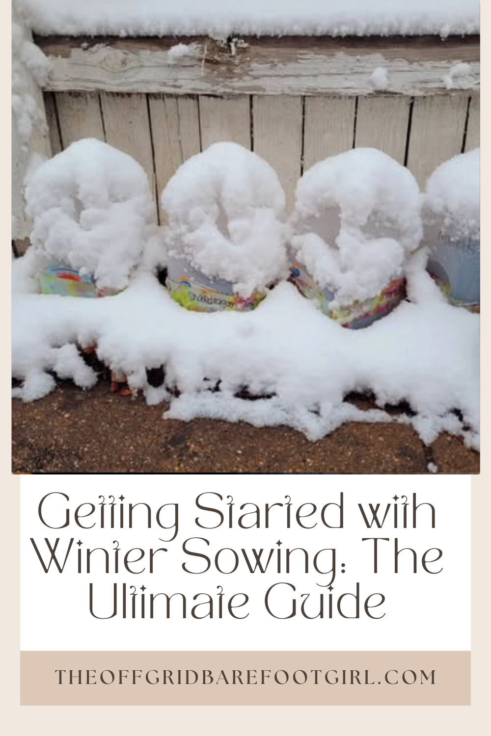Image illustrates a Pinterest pin of milk jugs for winter sowing.