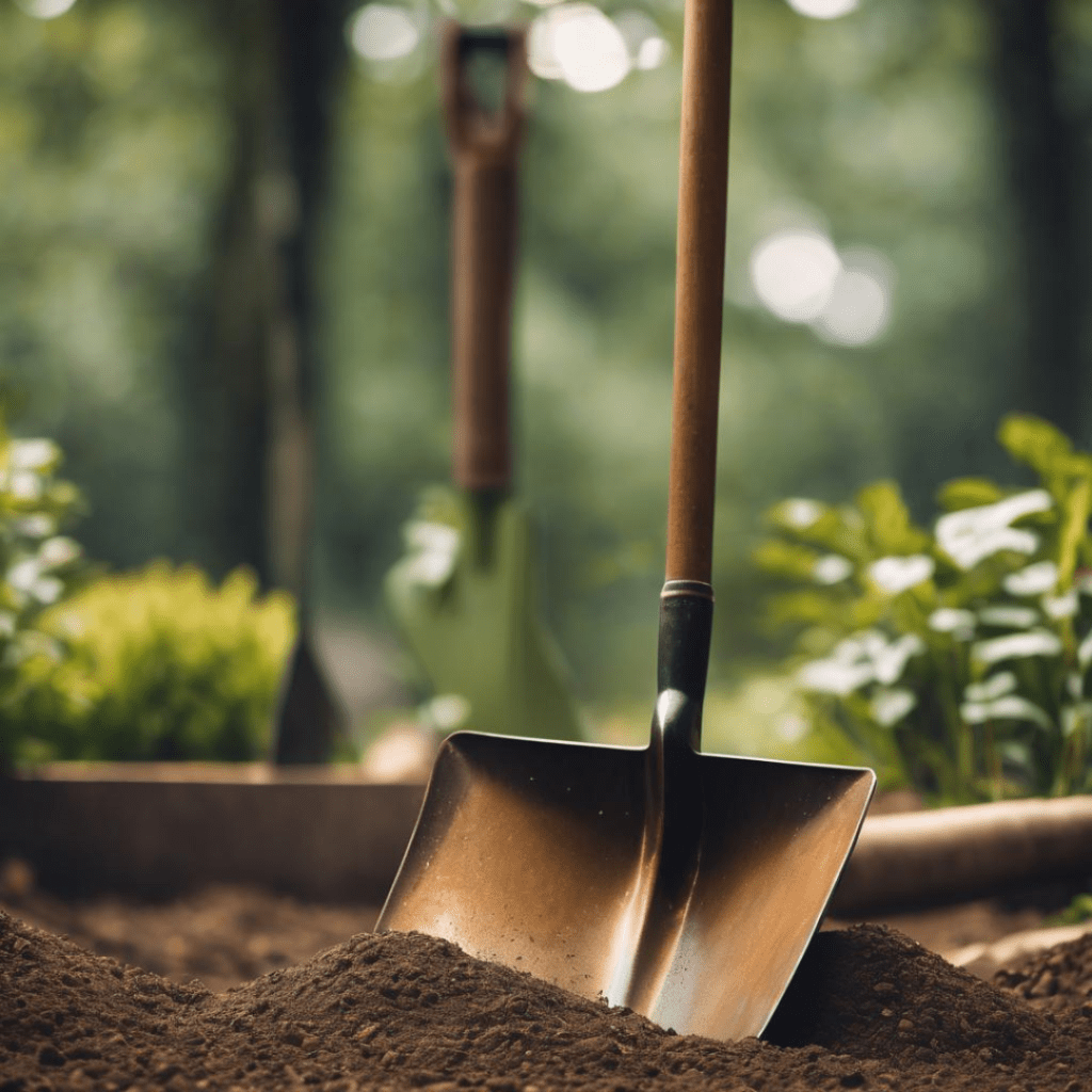 Image illustrates a garden shovel for the best gardening tools. 