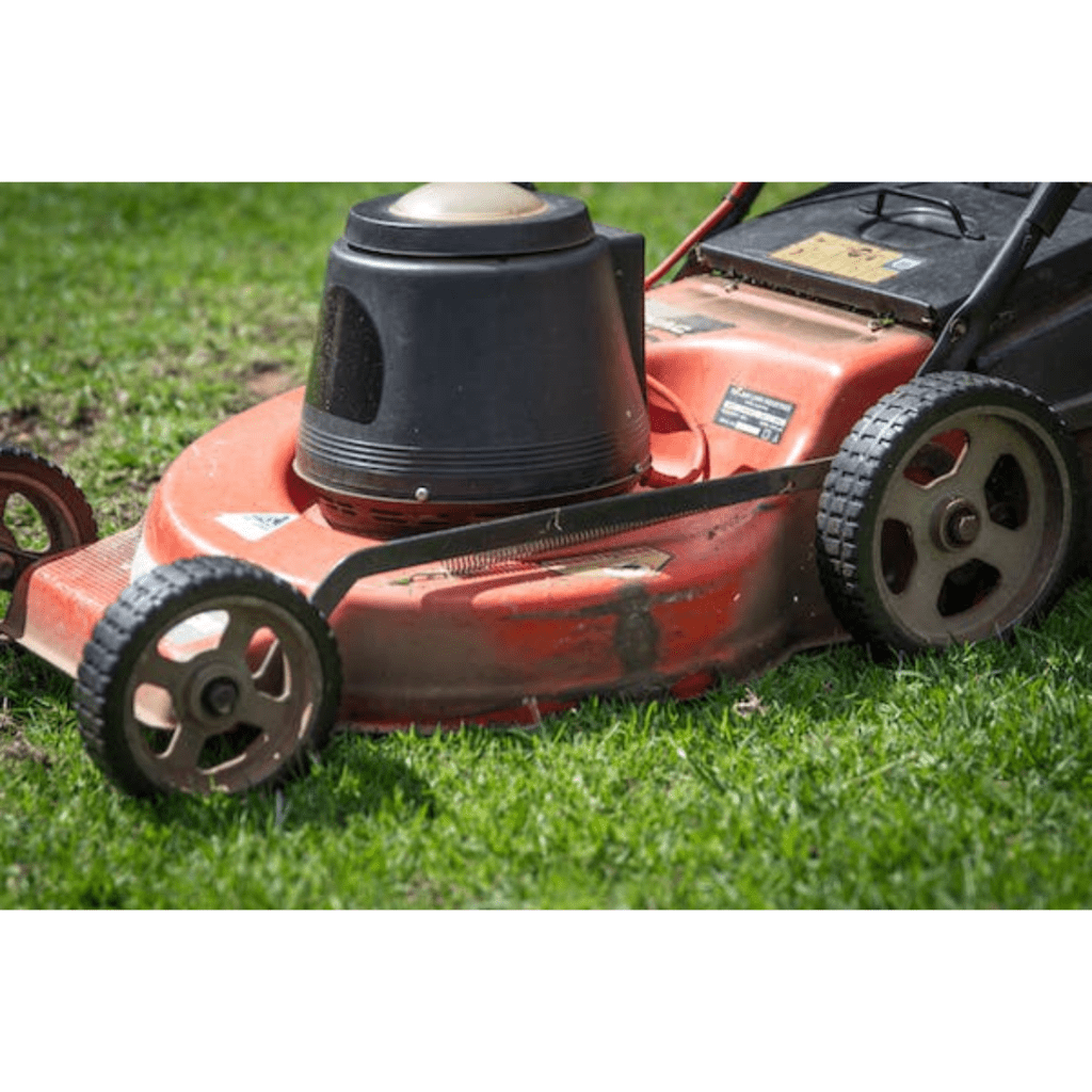 Image illustrates a lawn mower for the best garden tools. 