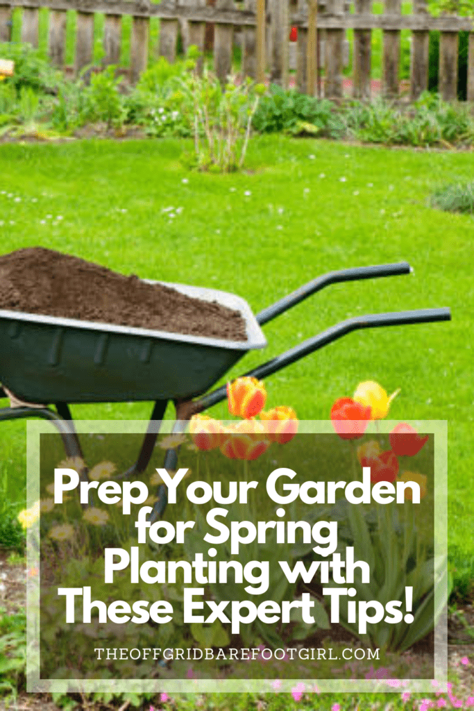 Image illustrates a Pinterest pin of garden tools for spring planting. 
