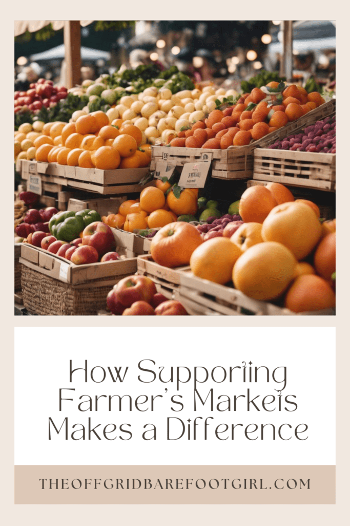 Image illustrates a Pinterest pin of a farmer's market demonstrating information about supporting farmer's markets.