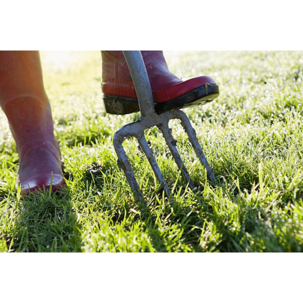 Image illustrates a garden pitch fork for the best garden tools. 