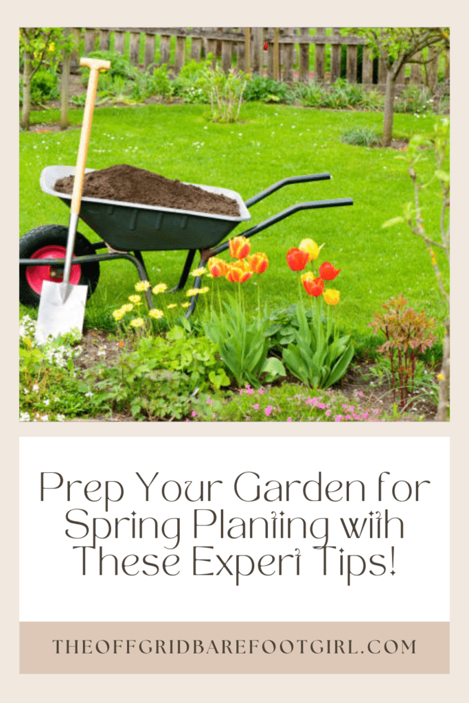 Image illustrates a Pinterest pin of garden tools for spring planting. 