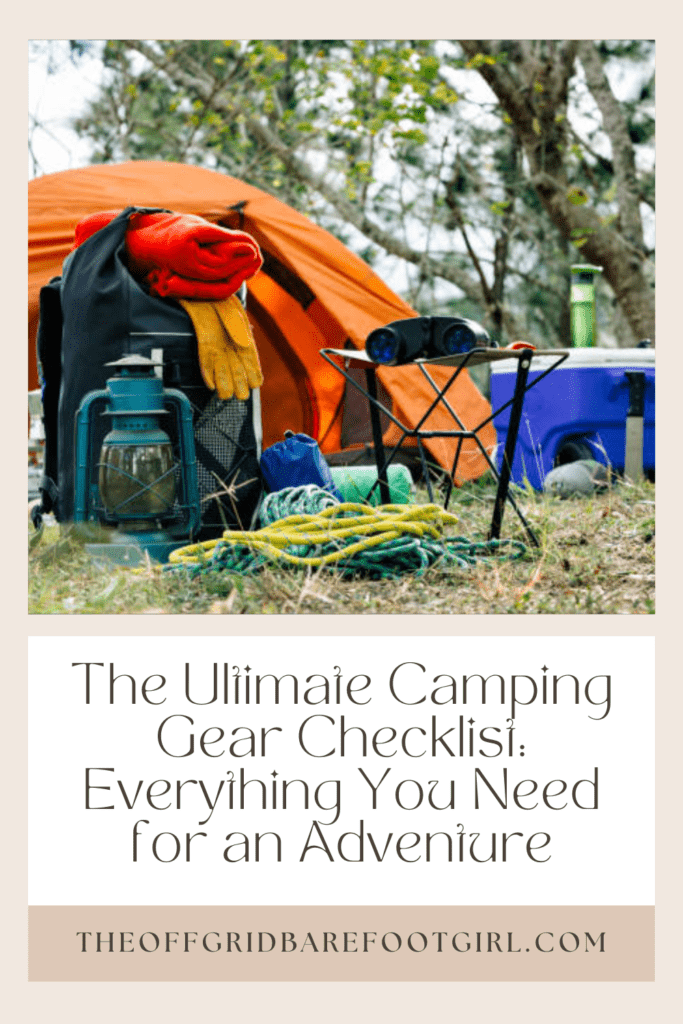 Image illustrates a Pinterest pin of camping gear. 