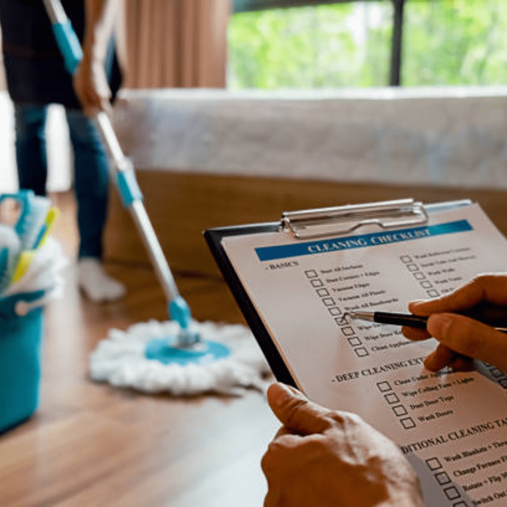 Image illustrates a spring cleaning house checklist.