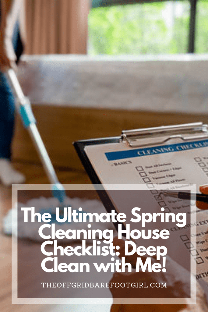 Image illustrates a Pinterest pin of a spring cleaning house checklist.

