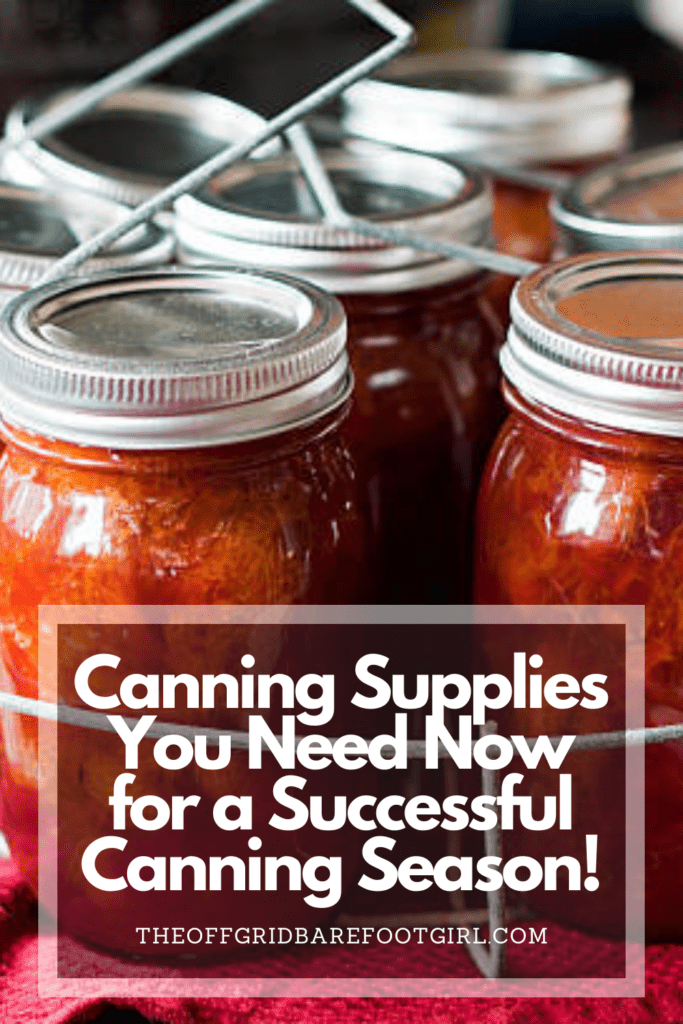 Image illustrates a Pinterest pin of canning supplies.