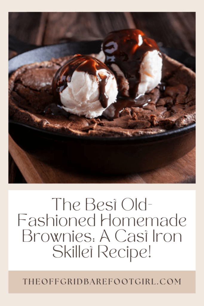 Image illustrates a Pinterest pin of homemade brownies in a cast iron skillet.