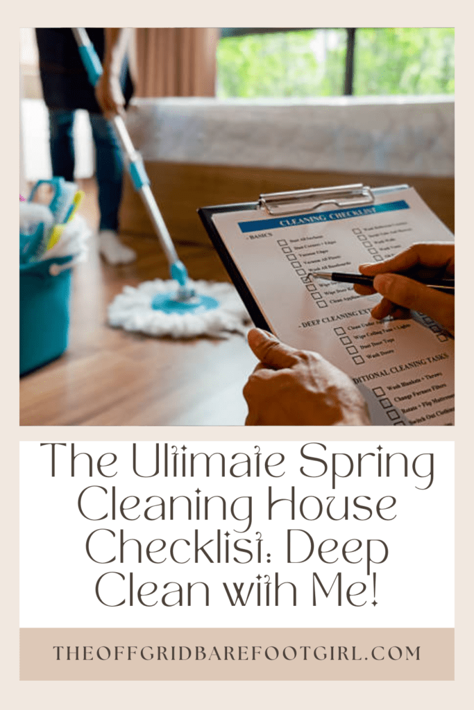 Image illustrates a Pinterest pin of a spring cleaning house checklist.