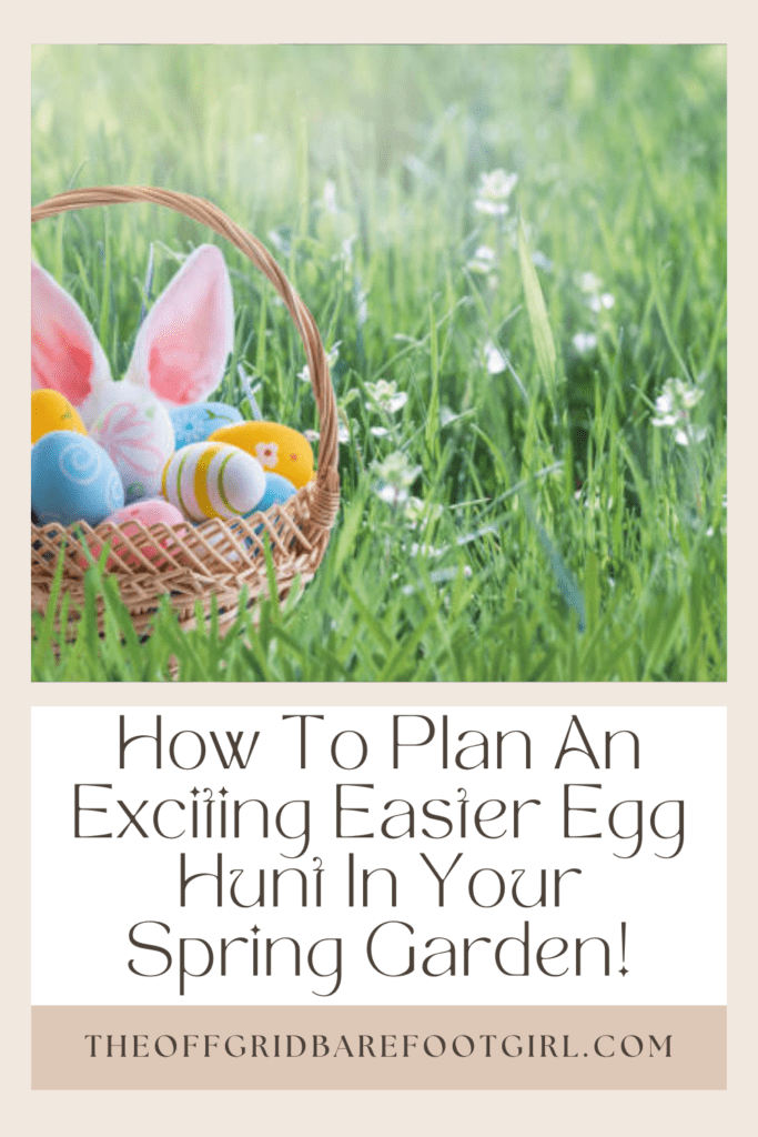 Image illustrates a Pinterest pin of an Easter basket for an Easter egg hunt. 