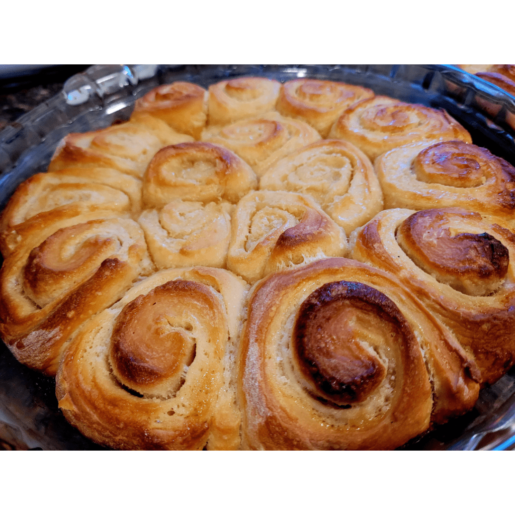 Image illustrates sourdough lemon sugar rolls. 