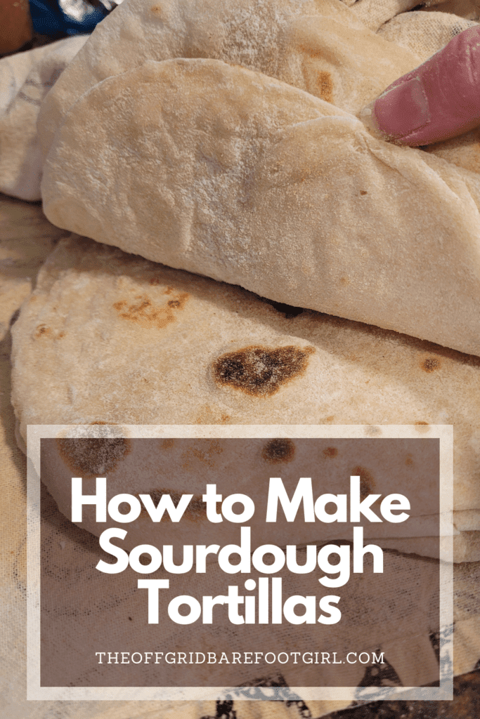 Image illustrates a Pinterest pin of sourdough tortillas.