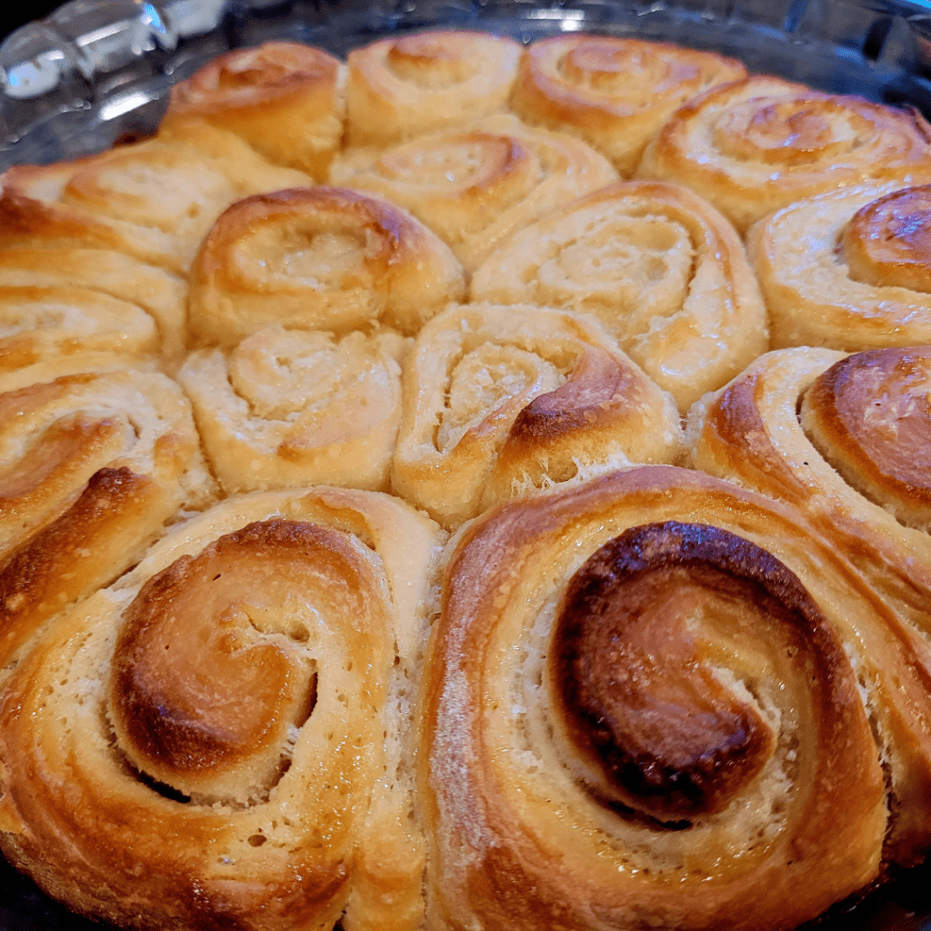 Image illustrates sourdough lemon sugar rolls. 