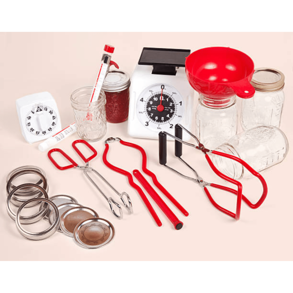 Image illustrates canning supplies.