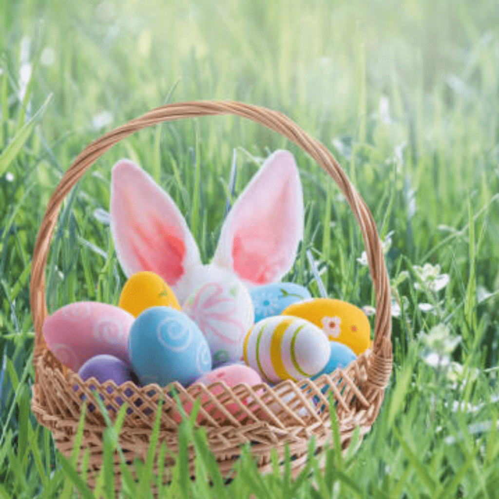 Image illustrates an Easter basket for an Easter egg hunt.