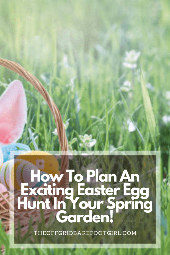 Image illustrates a Pinterest pin of an Easter basket for an Easter egg hunt. 