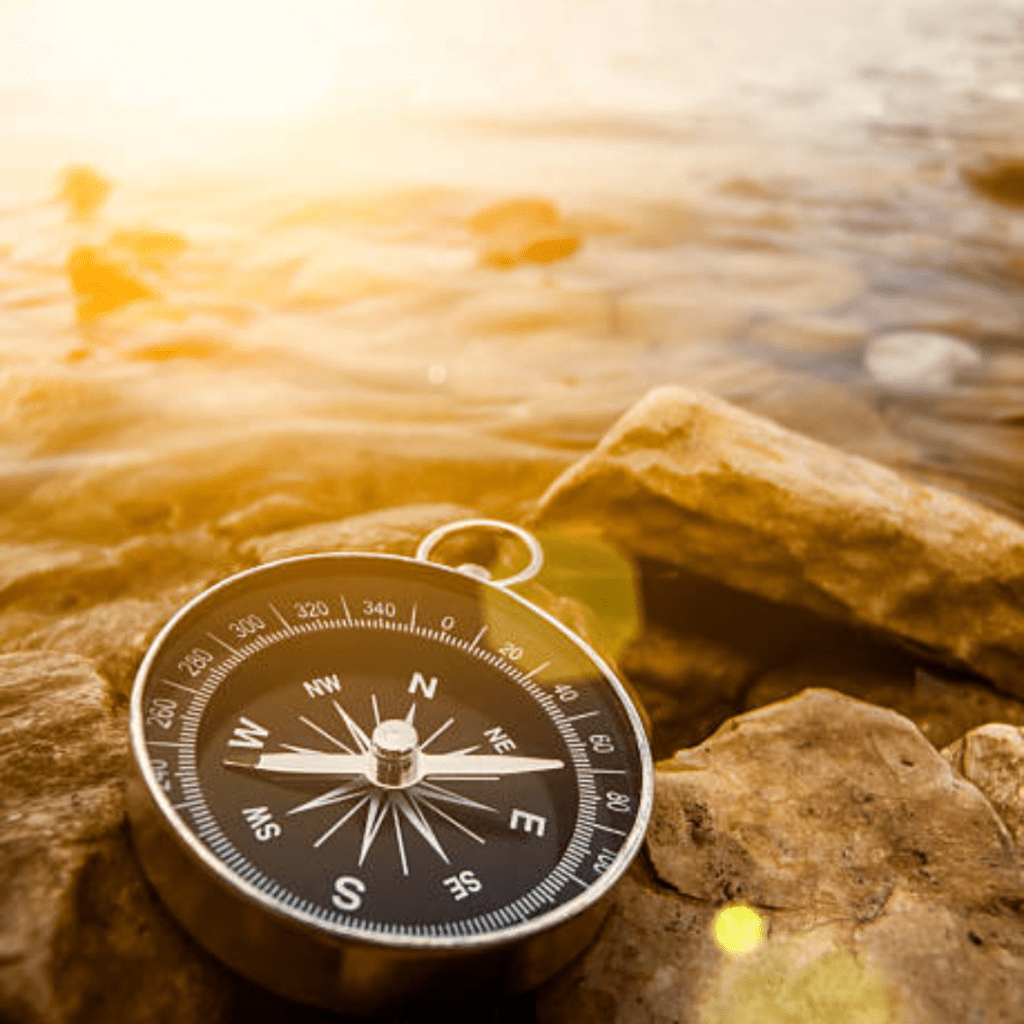 Image illustrates navigational tools for camping. 