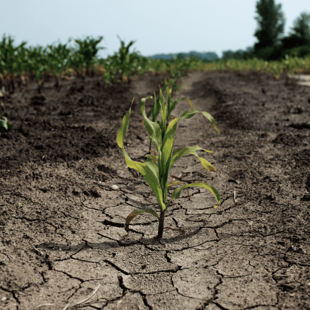 Image illustrates a vegetable plant in dry conditions. 