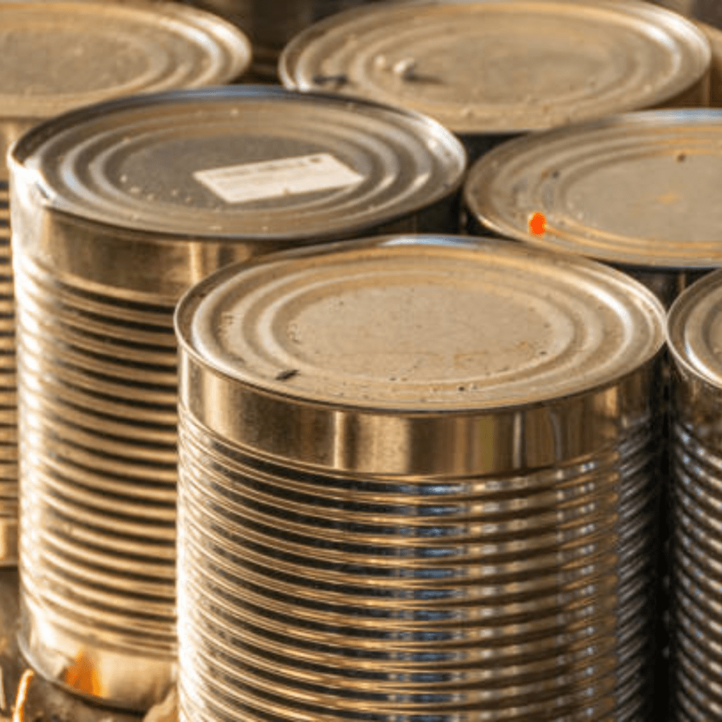Image illustrates canned food for survival food. 