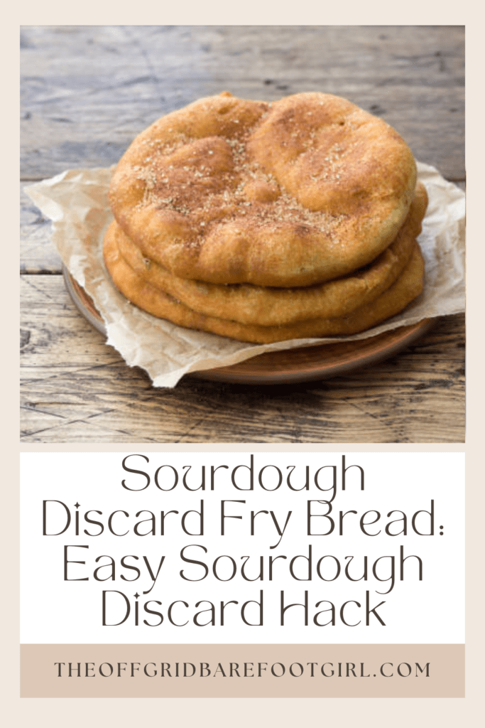 Image illustrates a Pinterest pin of sourdough discard fry bread. 
