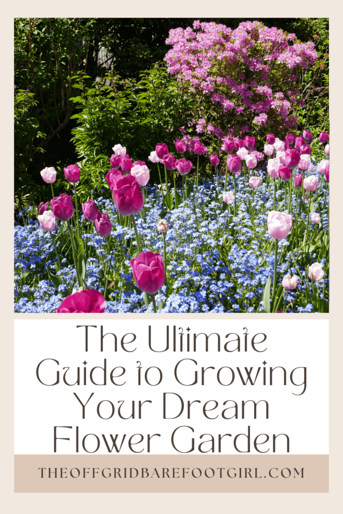 Image illustrates a Pinterest pin of a flower garden. 