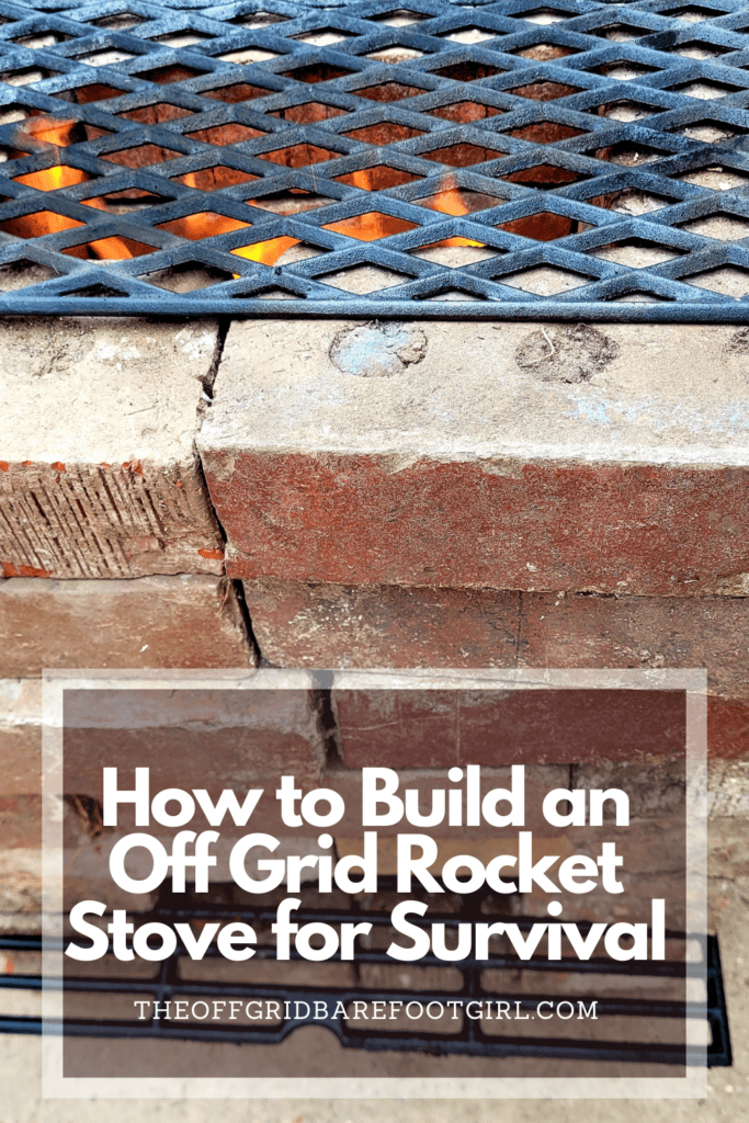 Image illustrates a Pinterest pin of an off grid rocket stove.
