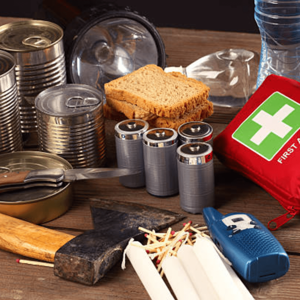 Image illustrates a survival food kit. 