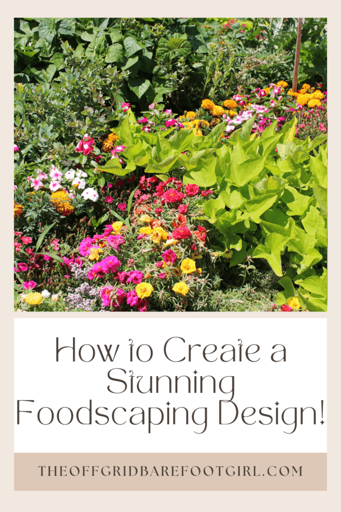 Image illustrates a Pinterest pin of a foodscaping garden.
