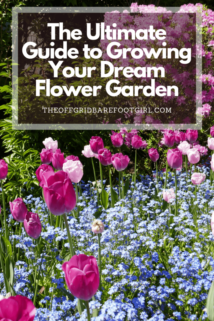 Image illustrates a Pinterest pin of a flower garden. 